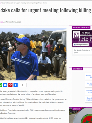 Chief Ndake calls for urgent meeting following killing of male albino Chief Ndake calls for urgent meeting following killing of male albino