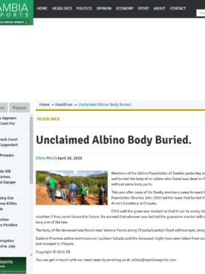 Unclaimed Albino Body Buried. Unclaimed Albino Body Buried.